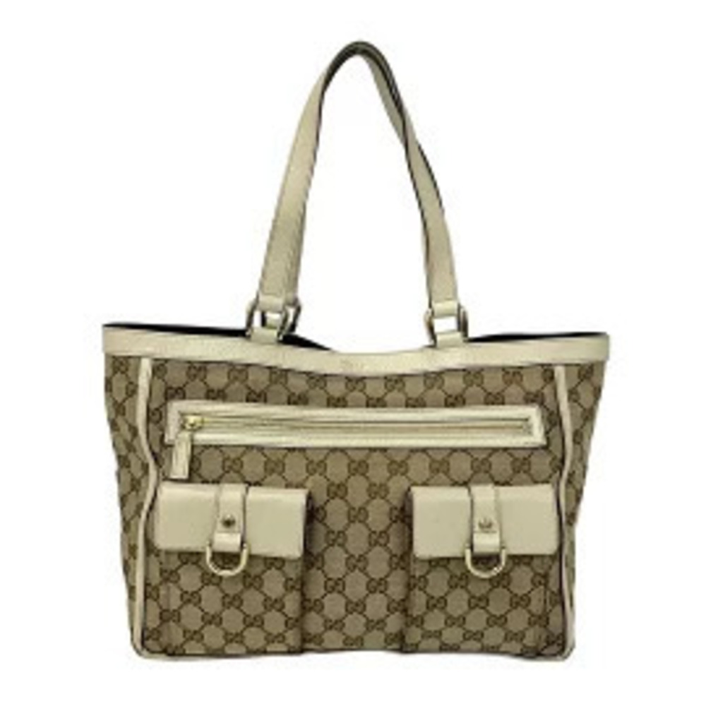 Gucci GG Shoulder Bag Ivory White x Brown Leather